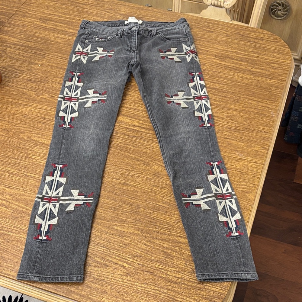 Vintage Isabel Marant Black/Gray Embroidered Straight Leg Jeans